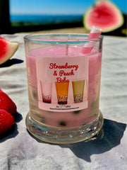 Strawberry & Peach Boba Dessert Candle