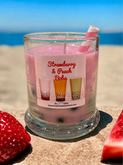 Strawberry & Peach Boba Dessert Candle